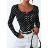 imagePRETTYGARDEN Womens 2025 Summer Fall Long Sleeve Henley T Shirts Button Ribbed Knit Slim Fit Casual Basic Tops Blouse01 Small Polka Dot Black