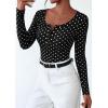 imagePRETTYGARDEN Womens 2025 Summer Fall Long Sleeve Henley T Shirts Button Ribbed Knit Slim Fit Casual Basic Tops Blouse01 Small Polka Dot Black