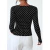 imagePRETTYGARDEN Womens 2025 Summer Fall Long Sleeve Henley T Shirts Button Ribbed Knit Slim Fit Casual Basic Tops Blouse01 Small Polka Dot Black