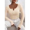 imagePRETTYGARDEN Womens 2025 Summer Fall Long Sleeve Henley T Shirts Button Ribbed Knit Slim Fit Casual Basic Tops BlouseBeige