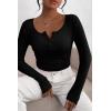imagePRETTYGARDEN Womens 2025 Summer Fall Long Sleeve Henley T Shirts Button Ribbed Knit Slim Fit Casual Basic Tops BlouseBlack