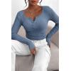 imagePRETTYGARDEN Womens 2025 Summer Fall Long Sleeve Henley T Shirts Button Ribbed Knit Slim Fit Casual Basic Tops BlouseBlue Grey