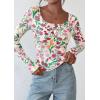 imagePRETTYGARDEN Womens 2025 Summer Fall Long Sleeve Henley T Shirts Button Ribbed Knit Slim Fit Casual Basic Tops BlouseFloral Apricot Multicolored