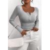 imagePRETTYGARDEN Womens 2025 Summer Fall Long Sleeve Henley T Shirts Button Ribbed Knit Slim Fit Casual Basic Tops BlouseGrey