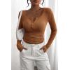 imagePRETTYGARDEN Womens 2025 Summer Fall Long Sleeve Henley T Shirts Button Ribbed Knit Slim Fit Casual Basic Tops BlouseKhaki