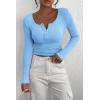 imagePRETTYGARDEN Womens 2025 Summer Fall Long Sleeve Henley T Shirts Button Ribbed Knit Slim Fit Casual Basic Tops BlouseLight Blue