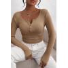 imagePRETTYGARDEN Womens 2025 Summer Fall Long Sleeve Henley T Shirts Button Ribbed Knit Slim Fit Casual Basic Tops BlouseLight Khaki