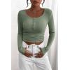 imagePRETTYGARDEN Womens 2025 Summer Fall Long Sleeve Henley T Shirts Button Ribbed Knit Slim Fit Casual Basic Tops BlouseSage Green