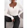 imagePRETTYGARDEN Womens 2025 Summer Fall Long Sleeve Henley T Shirts Button Ribbed Knit Slim Fit Casual Basic Tops BlouseWhite