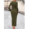 imagePRETTYGARDEN Womens 2025 Wedding Guest Midi Dresses Semi Formal Long Sleeve Bodycon Tie Waist Cocktail Fall Fashion ClothesArmy Green