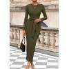 imagePRETTYGARDEN Womens 2025 Wedding Guest Midi Dresses Semi Formal Long Sleeve Bodycon Tie Waist Cocktail Fall Fashion ClothesArmy Green