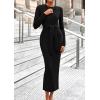 imagePRETTYGARDEN Womens 2025 Wedding Guest Midi Dresses Semi Formal Long Sleeve Bodycon Tie Waist Cocktail Fall Fashion ClothesBlack