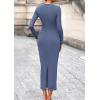 imagePRETTYGARDEN Womens 2025 Wedding Guest Midi Dresses Semi Formal Long Sleeve Bodycon Tie Waist Cocktail Fall Fashion ClothesDusty Blue