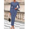imagePRETTYGARDEN Womens 2025 Wedding Guest Midi Dresses Semi Formal Long Sleeve Bodycon Tie Waist Cocktail Fall Fashion ClothesDusty Blue