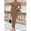 imagePRETTYGARDEN Womens 2025 Wedding Guest Midi Dresses Semi Formal Long Sleeve Bodycon Tie Waist Cocktail Fall Fashion ClothesKhaki