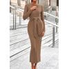 imagePRETTYGARDEN Womens 2025 Wedding Guest Midi Dresses Semi Formal Long Sleeve Bodycon Tie Waist Cocktail Fall Fashion ClothesKhaki