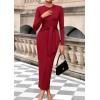 imagePRETTYGARDEN Womens 2025 Wedding Guest Midi Dresses Semi Formal Long Sleeve Bodycon Tie Waist Cocktail Fall Fashion ClothesRed