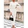 imagePRETTYGARDEN Womens 2025 Wedding Guest Midi Dresses Semi Formal Long Sleeve Bodycon Tie Waist Cocktail Fall Fashion ClothesWhite