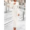 imagePRETTYGARDEN Womens 2025 Wedding Guest Midi Dresses Semi Formal Long Sleeve Bodycon Tie Waist Cocktail Fall Fashion ClothesWhite