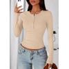 imagePRETTYGARDEN Womens Casual Long Sleeve Tops 2025 Fall Crew Neck Fitted Henley Shirts Basic Tee Blouse Knit Going Out OutfitsBeige