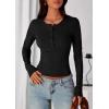 imagePRETTYGARDEN Womens Casual Long Sleeve Tops 2025 Fall Crew Neck Fitted Henley Shirts Basic Tee Blouse Knit Going Out OutfitsBlack