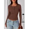 imagePRETTYGARDEN Womens Casual Long Sleeve Tops 2025 Fall Crew Neck Fitted Henley Shirts Basic Tee Blouse Knit Going Out OutfitsBrown