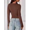 imagePRETTYGARDEN Womens Casual Long Sleeve Tops 2025 Fall Crew Neck Fitted Henley Shirts Basic Tee Blouse Knit Going Out OutfitsBrown