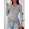 imagePRETTYGARDEN Womens Casual Long Sleeve Tops 2025 Fall Crew Neck Fitted Henley Shirts Basic Tee Blouse Knit Going Out OutfitsGrey