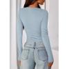 imagePRETTYGARDEN Womens Casual Long Sleeve Tops 2025 Fall Crew Neck Fitted Henley Shirts Basic Tee Blouse Knit Going Out OutfitsSky Blue