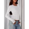 imagePRETTYGARDEN Womens Casual Long Sleeve Tops 2025 Fall Crew Neck Fitted Henley Shirts Basic Tee Blouse Knit Going Out OutfitsWhite