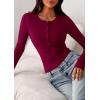 imagePRETTYGARDEN Womens Casual Long Sleeve Tops 2025 Fall Crew Neck Fitted Henley Shirts Basic Tee Blouse Knit Going Out OutfitsWine Red