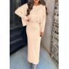 imagePRETTYGARDEN Womens Fall 2025 Two Piece Matching Skirt Sets Long Sleeve Tops Maxi Long Slit Bodycon Skirts Vacation OutfitsApricot