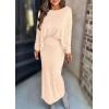 imagePRETTYGARDEN Womens Fall 2025 Two Piece Matching Skirt Sets Long Sleeve Tops Maxi Long Slit Bodycon Skirts Vacation OutfitsApricot