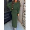 imagePRETTYGARDEN Womens Fall 2025 Two Piece Matching Skirt Sets Long Sleeve Tops Maxi Long Slit Bodycon Skirts Vacation OutfitsArmy Green