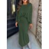imagePRETTYGARDEN Womens Fall 2025 Two Piece Matching Skirt Sets Long Sleeve Tops Maxi Long Slit Bodycon Skirts Vacation OutfitsArmy Green