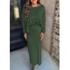 imagePRETTYGARDEN Womens Fall 2025 Two Piece Matching Skirt Sets Long Sleeve Tops Maxi Long Slit Bodycon Skirts Vacation OutfitsArmy Green