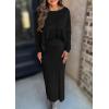 imagePRETTYGARDEN Womens Fall 2025 Two Piece Matching Skirt Sets Long Sleeve Tops Maxi Long Slit Bodycon Skirts Vacation OutfitsBlack