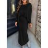 imagePRETTYGARDEN Womens Fall 2025 Two Piece Matching Skirt Sets Long Sleeve Tops Maxi Long Slit Bodycon Skirts Vacation OutfitsBlack