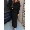 imagePRETTYGARDEN Womens Fall 2025 Two Piece Matching Skirt Sets Long Sleeve Tops Maxi Long Slit Bodycon Skirts Vacation OutfitsBlack