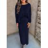 imagePRETTYGARDEN Womens Fall 2025 Two Piece Matching Skirt Sets Long Sleeve Tops Maxi Long Slit Bodycon Skirts Vacation OutfitsNavy Blue