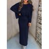 imagePRETTYGARDEN Womens Fall 2025 Two Piece Matching Skirt Sets Long Sleeve Tops Maxi Long Slit Bodycon Skirts Vacation OutfitsNavy Blue