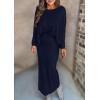 imagePRETTYGARDEN Womens Fall 2025 Two Piece Matching Skirt Sets Long Sleeve Tops Maxi Long Slit Bodycon Skirts Vacation OutfitsNavy Blue
