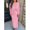 imagePRETTYGARDEN Womens Fall 2025 Two Piece Matching Skirt Sets Long Sleeve Tops Maxi Long Slit Bodycon Skirts Vacation OutfitsPink