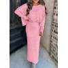 imagePRETTYGARDEN Womens Fall 2025 Two Piece Matching Skirt Sets Long Sleeve Tops Maxi Long Slit Bodycon Skirts Vacation OutfitsPink