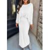 imagePRETTYGARDEN Womens Fall 2025 Two Piece Matching Skirt Sets Long Sleeve Tops Maxi Long Slit Bodycon Skirts Vacation OutfitsWhite