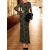 imagePRETTYGARDEN Womens Floral Bodycon Maxi Dress 2025 Fall Elegant Mesh Long Sleeve Formal Wedding Guest Cocktail DressesArmy Green