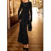 imagePRETTYGARDEN Womens Floral Bodycon Maxi Dress 2025 Fall Elegant Mesh Long Sleeve Formal Wedding Guest Cocktail DressesBlack