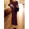 imagePRETTYGARDEN Womens Floral Bodycon Maxi Dress 2025 Fall Elegant Mesh Long Sleeve Formal Wedding Guest Cocktail DressesBurgundy