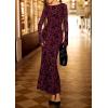 imagePRETTYGARDEN Womens Floral Bodycon Maxi Dress 2025 Fall Elegant Mesh Long Sleeve Formal Wedding Guest Cocktail DressesBurgundy