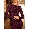 imagePRETTYGARDEN Womens Floral Bodycon Maxi Dress 2025 Fall Elegant Mesh Long Sleeve Formal Wedding Guest Cocktail DressesBurgundy